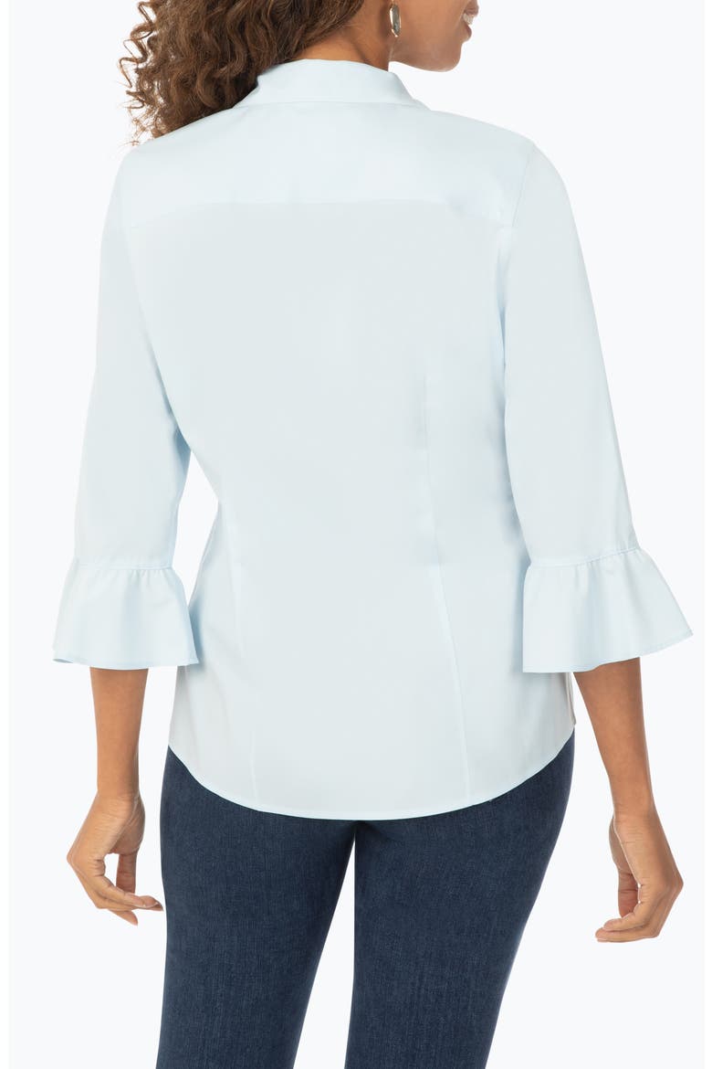 Ruffle Cuff Non-Iron Button Front Top, Alternate, color, BLUE WHISPER