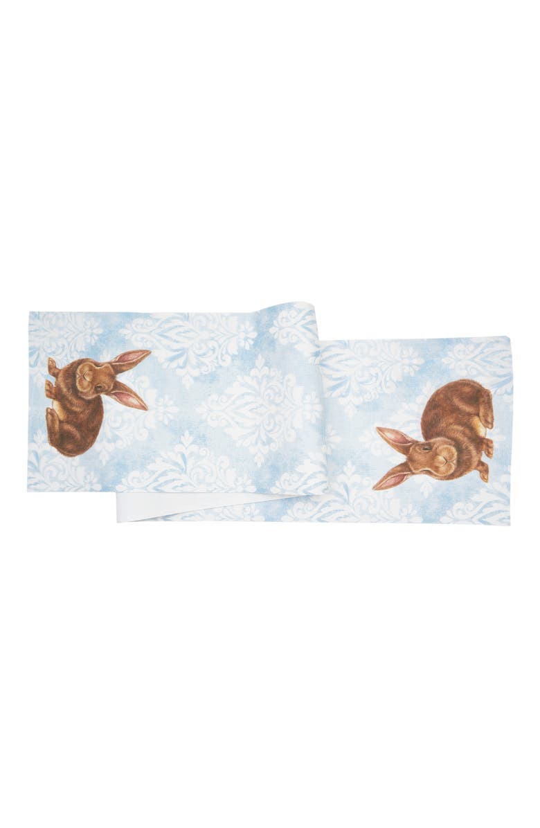 C&F Home Damask Easter Bunny Rabbit Table Runner 14" x 72", Main, color, Blue