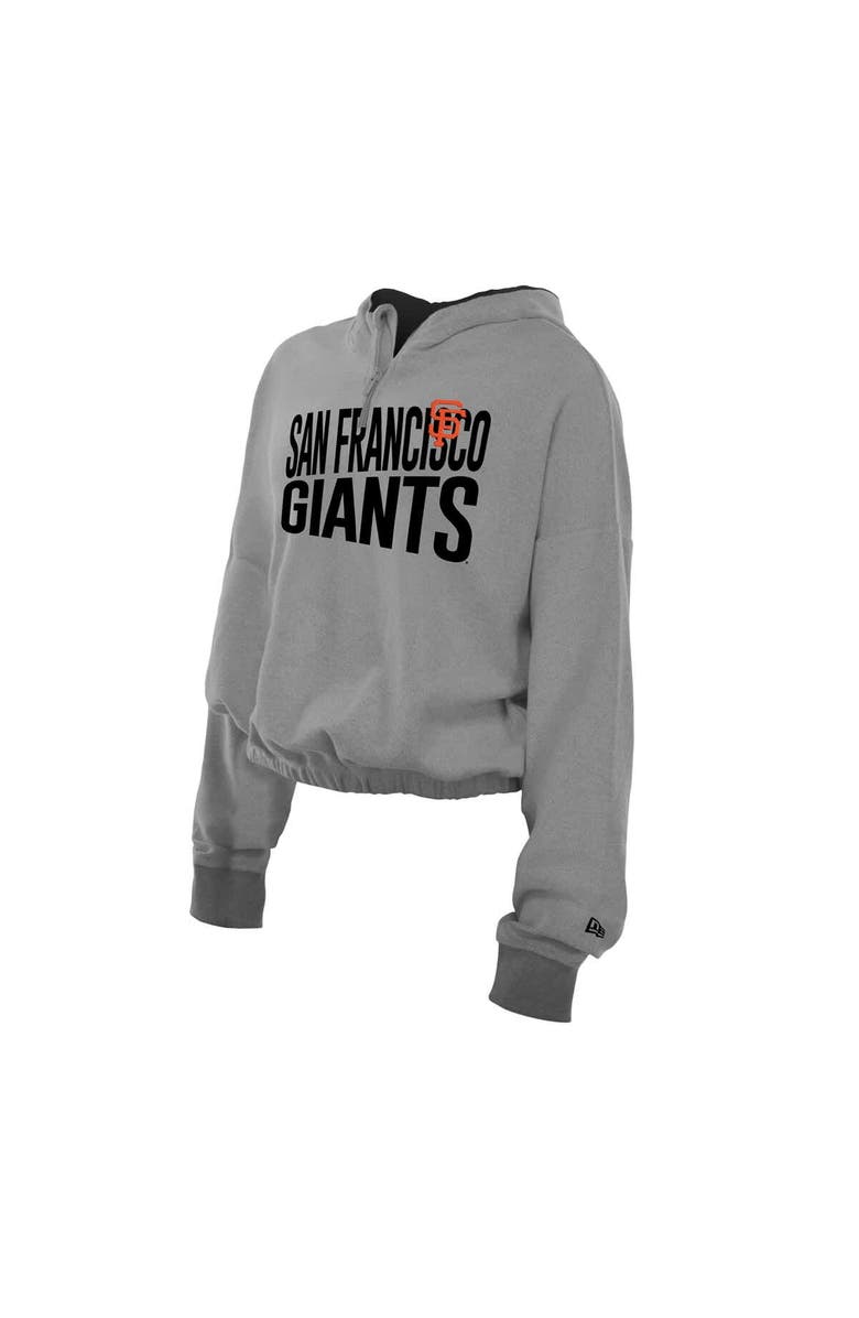 New Era Women's New Era Heather Gray San Francisco Giants Reversed Out French Terry Quarter-Zip Banded Crop Hoodie, Alternate, color, Heather Gray