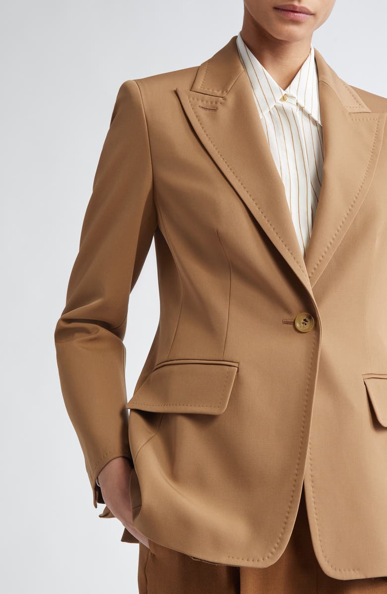 Max Mara Palchi Virgin Wool Blazer, Alternate, color, Camel