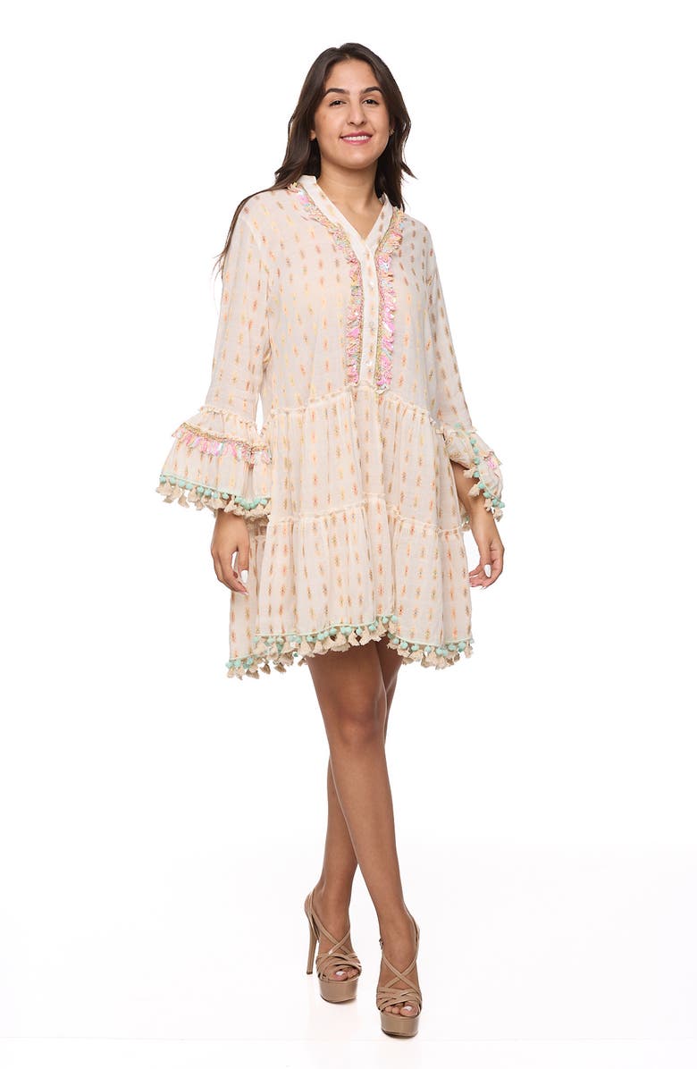 RANEES Long Sleeve Pom Pom Minidress, Alternate, color,