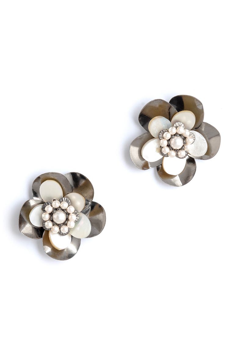 Carrie Flower Drop Earrings, Main, color, GUNMETAL