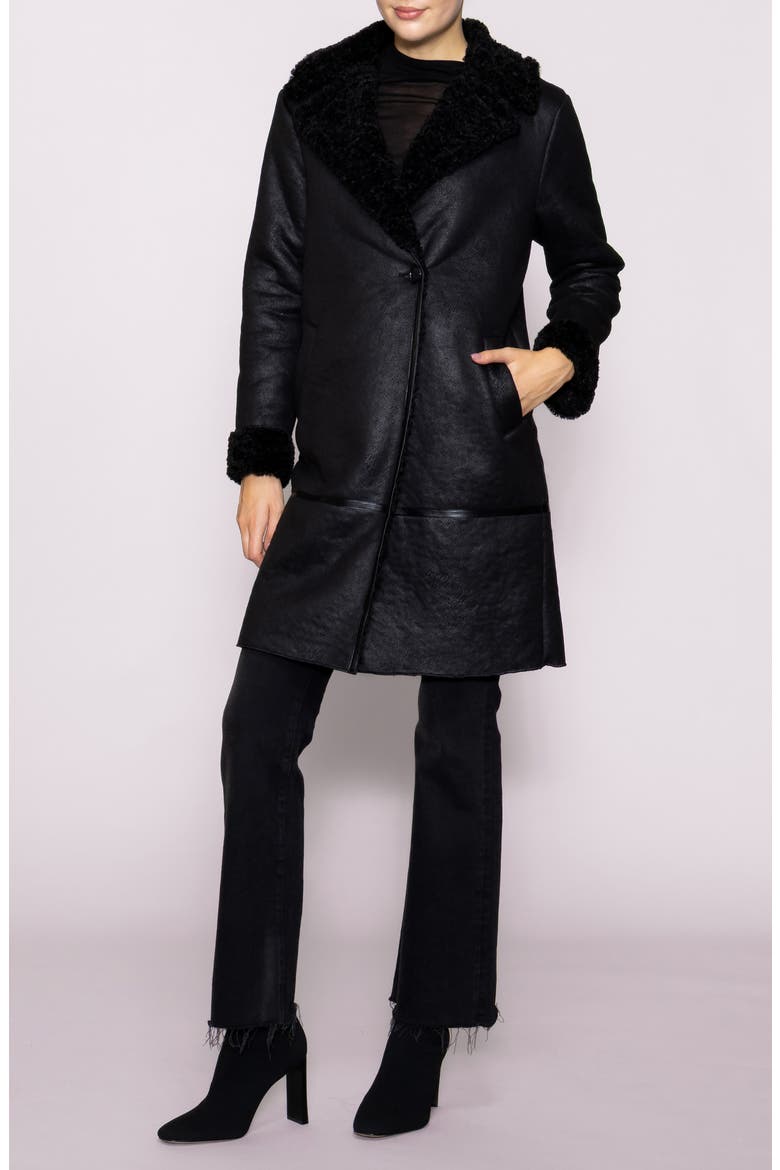 Faux Shearling Lined Faux Leather Coat, Alternate, color, BLACK