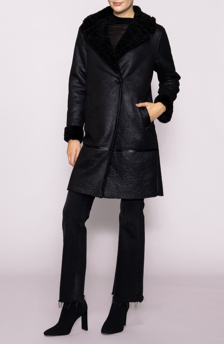 MELLODAY Faux Shearling Lined Faux Leather Coat, Alternate, color, Black