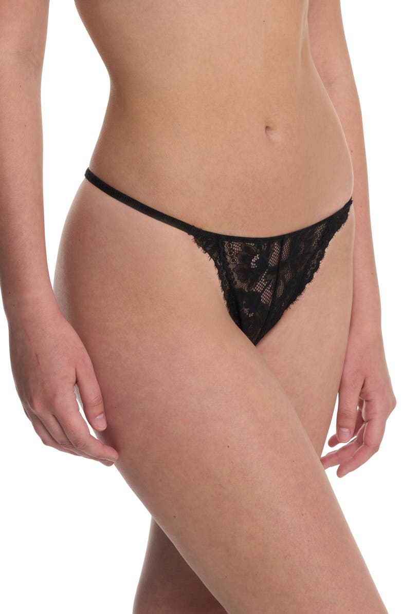 Natori Fleur Lace Thong, Alternate, color, Black