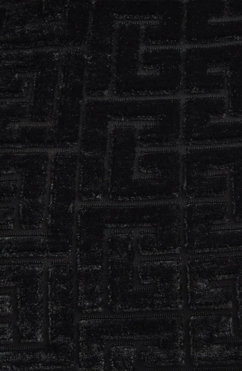 Balmain Monogram Jacquard Open Back Long Sleeve Devoré Velvet Body-Con Minidress, Alternate, color, Black/ Black
