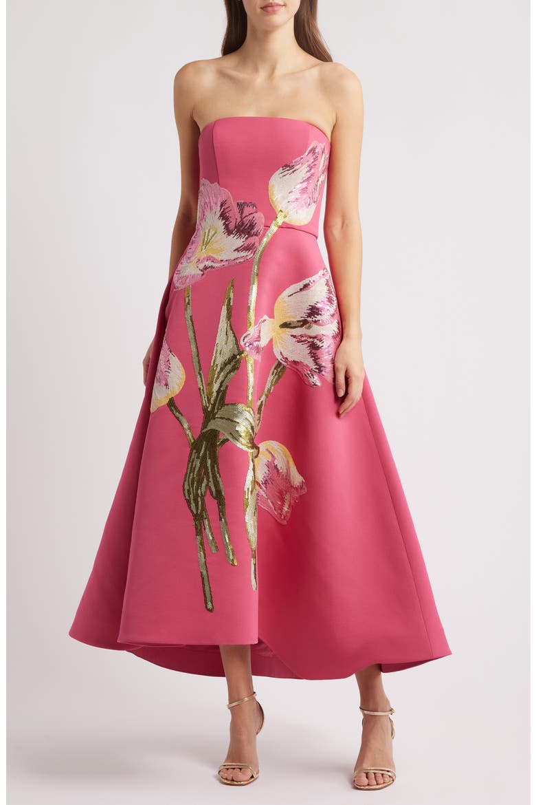 Sequin Strapless Cocktail Dress, Main, color, CERISE