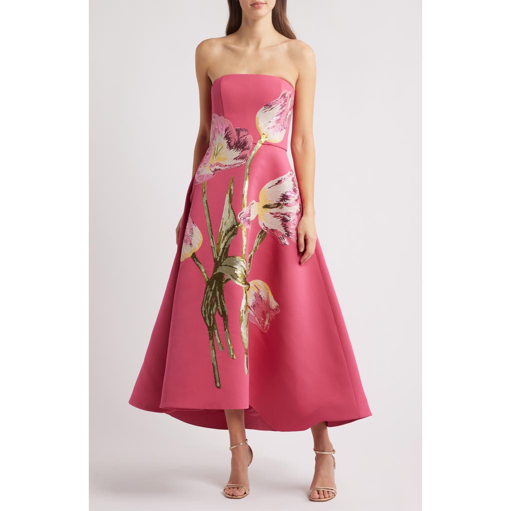 Amsale Sequin Strapless Cocktail Dress In Cerise