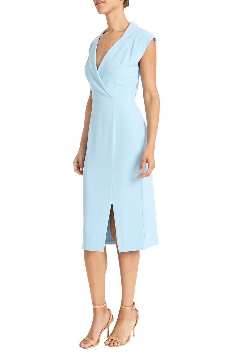 Maggy London Notch Lapel Sheath Midi Dress, Alternate, color, Sky Blue