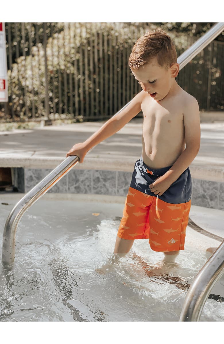 Rokka&Rolla Swim Trunks with Mesh Lining UPF 50+, Alternate, color, Blue Orange Shark