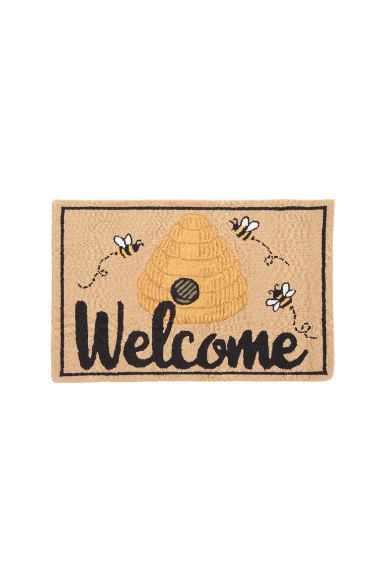 1'10" x 2'10" Welcome Hive Hooked Rug, Main, color, Yellow