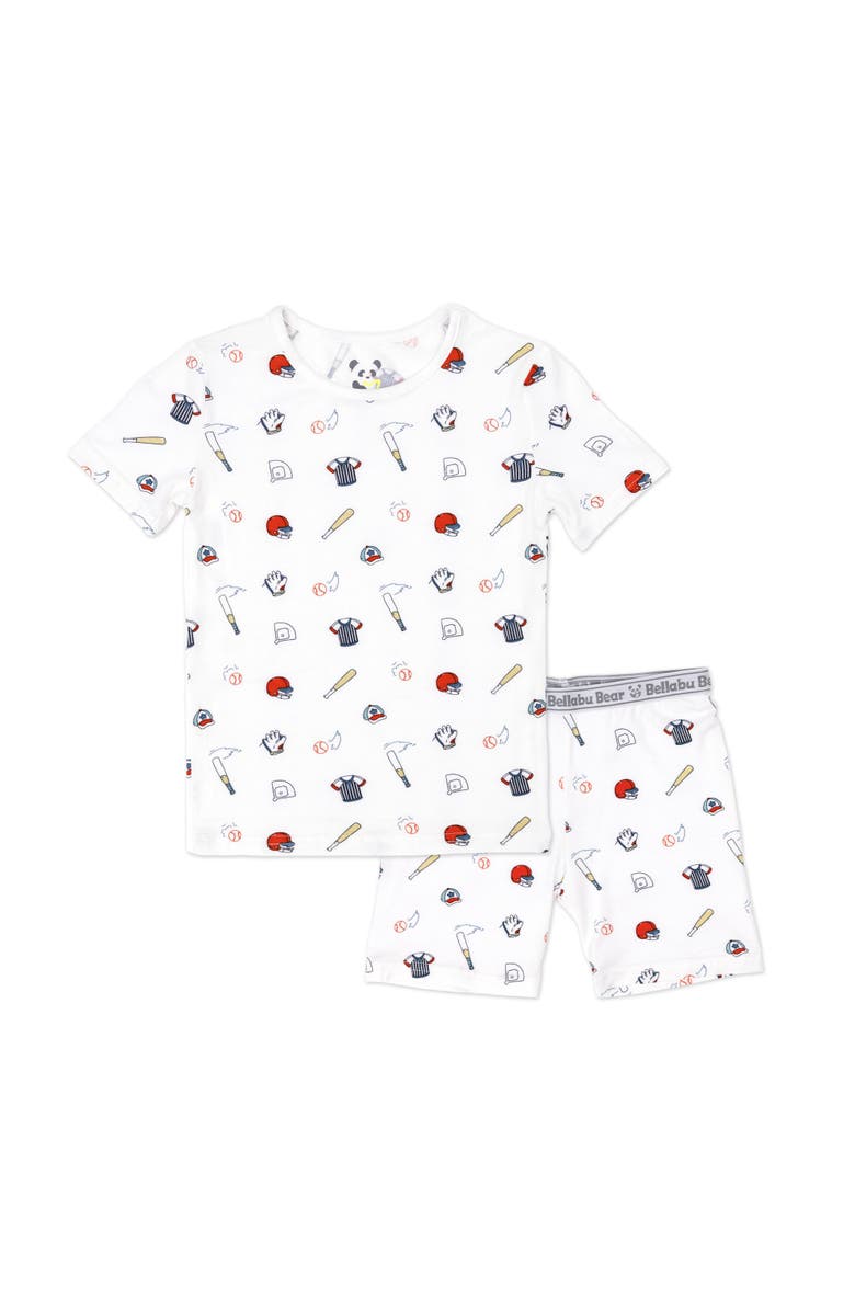 Bellabu Bear Baseball Kids 2-Piece Short Sleeve & Shorts Pajama Set, Main, color, Baseball
