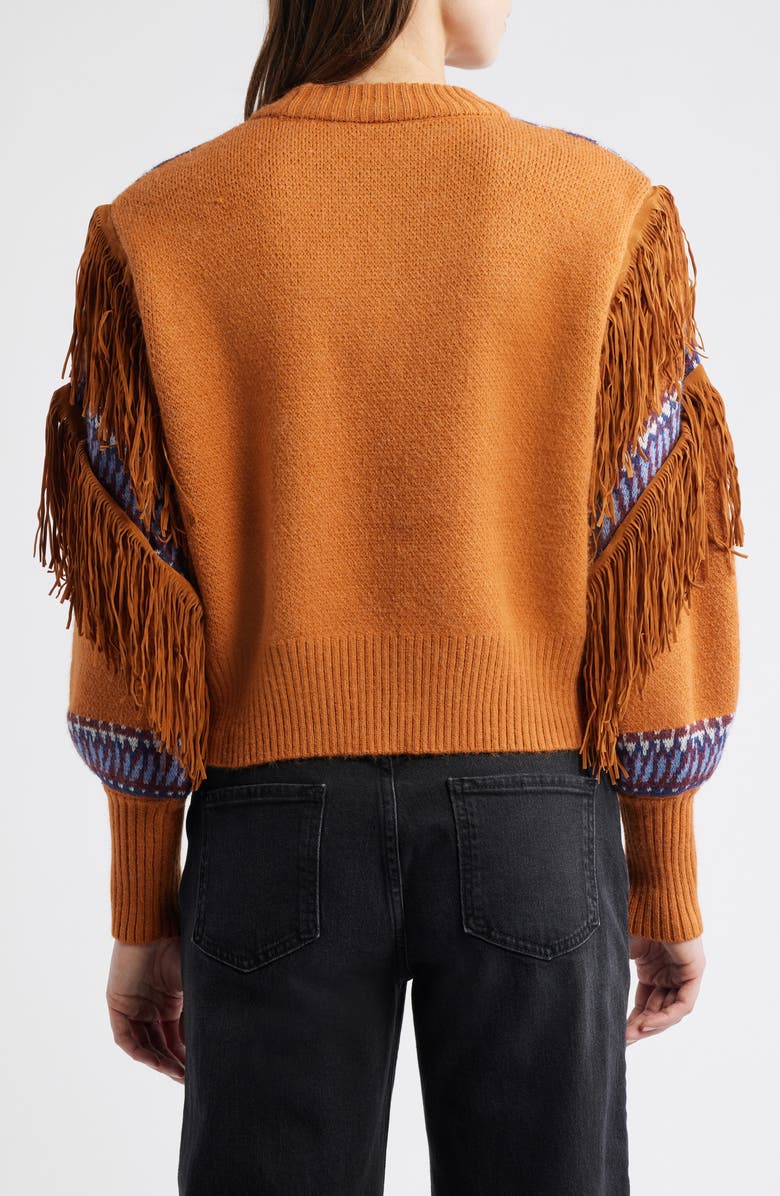 FARM Rio Arabesque Scarf Fringe Knit Sweater, Alternate, color, Brown