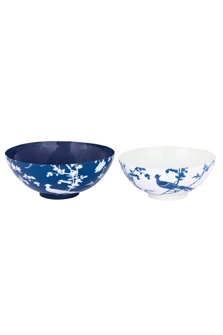 Decorative Bowls Set of 2 Chinoiserie Bowls - Blue and White Floral Design - Tabletop - Kitchen - Ceramic - Blue - Home Decor, Main, color, Blue
