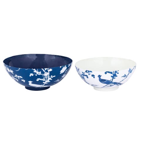 Decorative Bowls Set of 2 Chinoiserie Bowls - Blue and White Floral Design - Tabletop - Kitchen - Ceramic - Blue - Home Decor