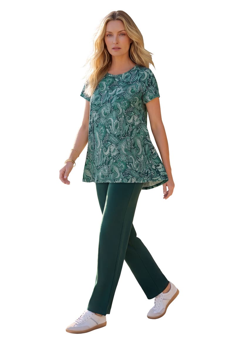 Plus Size Ultimate Cotton Crewneck Short Sleeve Swing Tee, Alternate, color, EMERALD RUSTIC PAISLEY