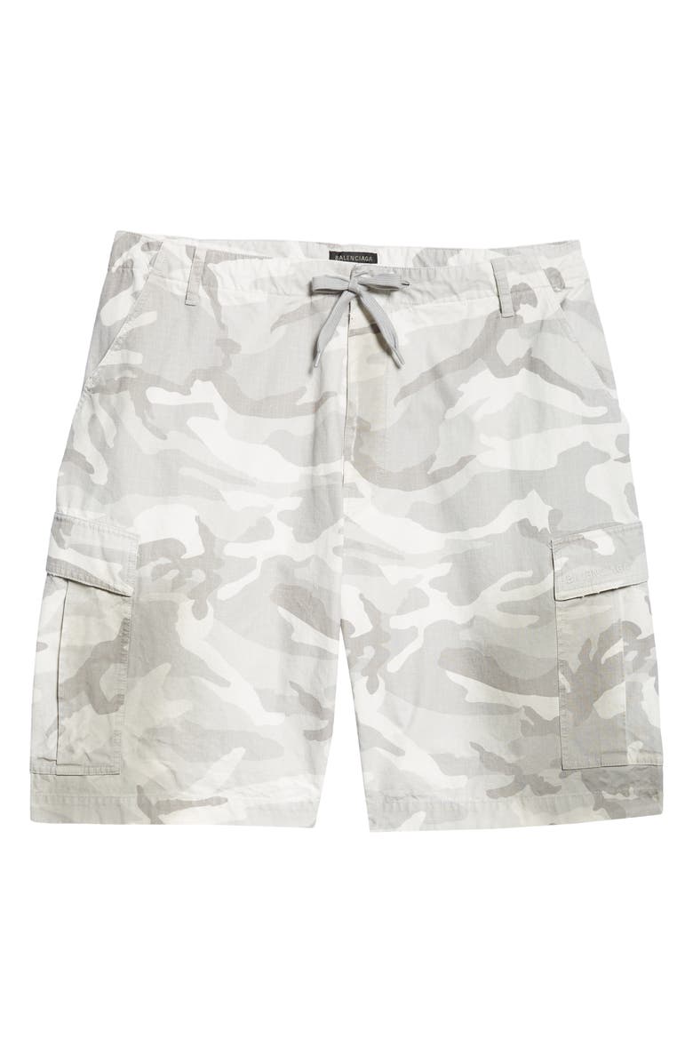 Balenciaga Camo Cotton Ripstop Cargo Shorts, Main, color, Light Grey