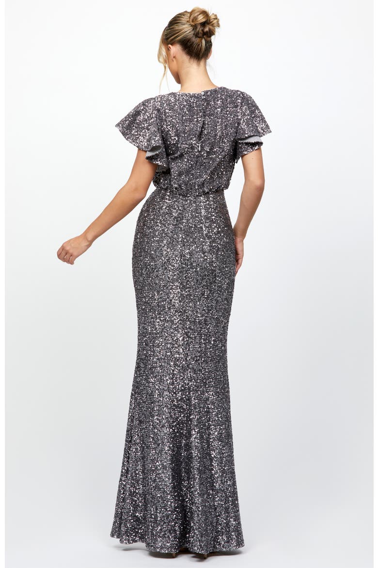 Teresa Flutter Sleeve Gown, Alternate, color, CHARCOAL