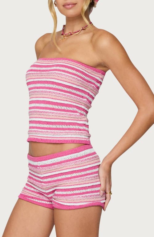 Edikted Nola Striped Textured Knit Strapless Top In Multi