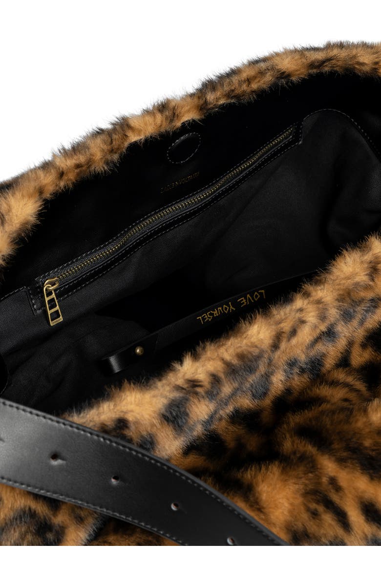 Zadig & Voltaire Jane X-Large Leo Faux Fur Hobo Bag, Alternate, color, Cognac