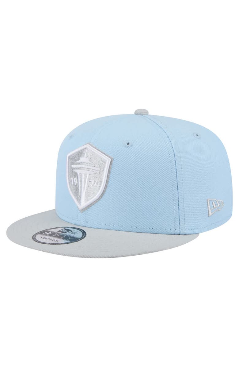 New Era Men's New Era Light Blue Seattle Sounders FC Color Pack Two-Tone 9FIFTY Snapback Hat, Main, color, 