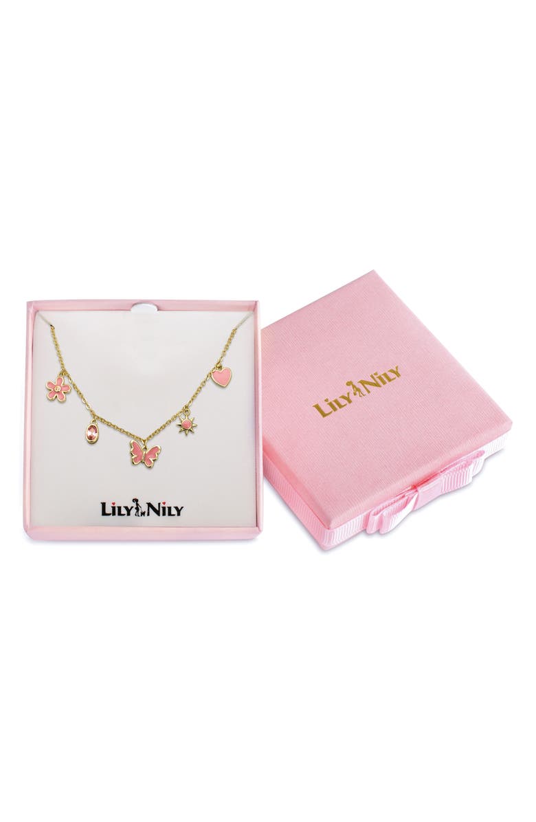 Lily Nily Kids' Enamel & Cubic Zirconia Charm Necklace, Alternate, color, Pink