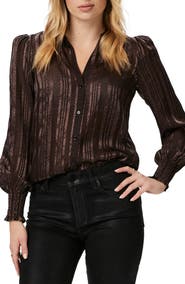 PAIGE Kaitlin Stripe Balloon Sleeve Silk Button-Up Shirt