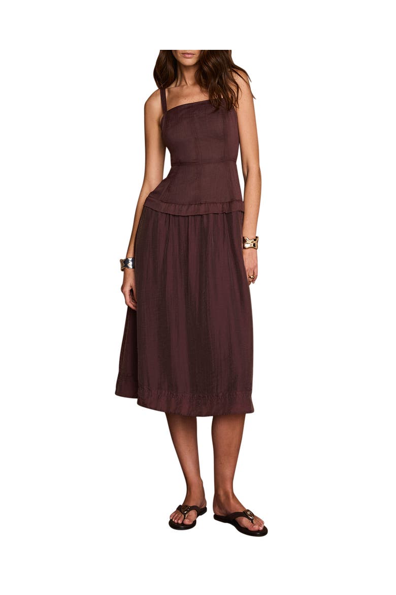 Ramie Drop Waist Midi Dress, Main, color, Brown