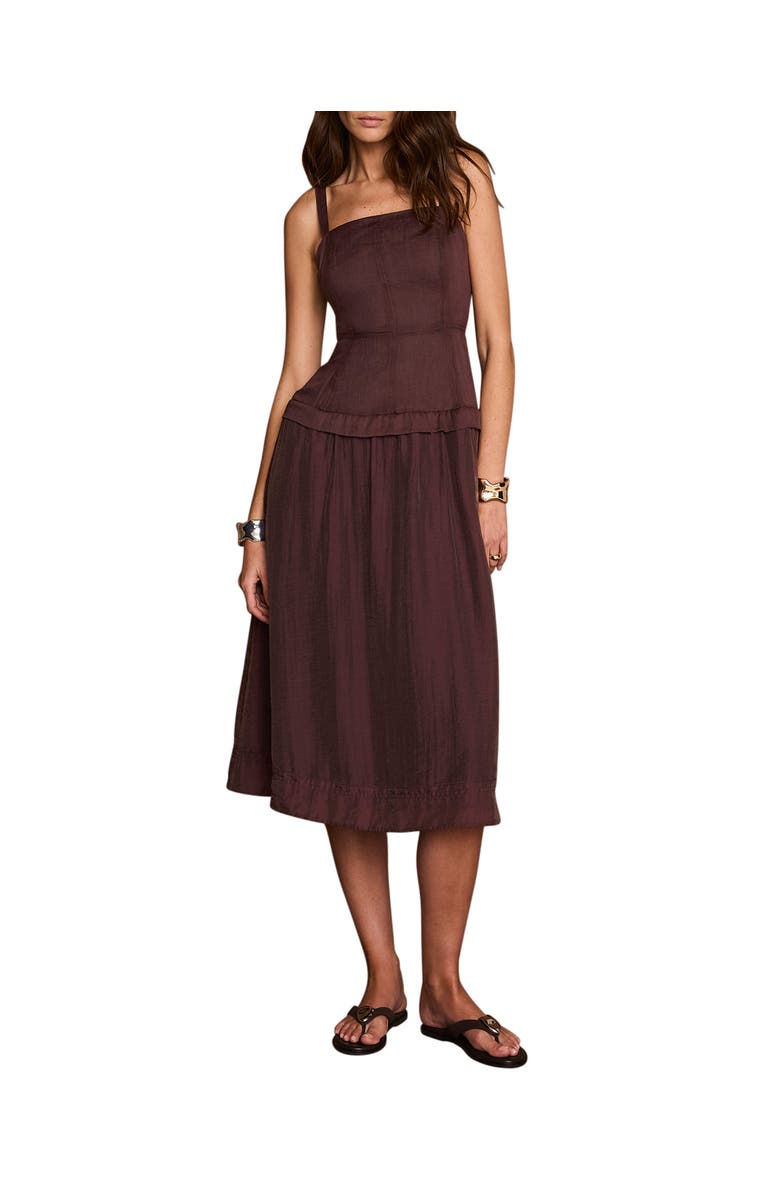 MINT VELVET Ramie Drop Waist Midi Dress, Main, color, Brown