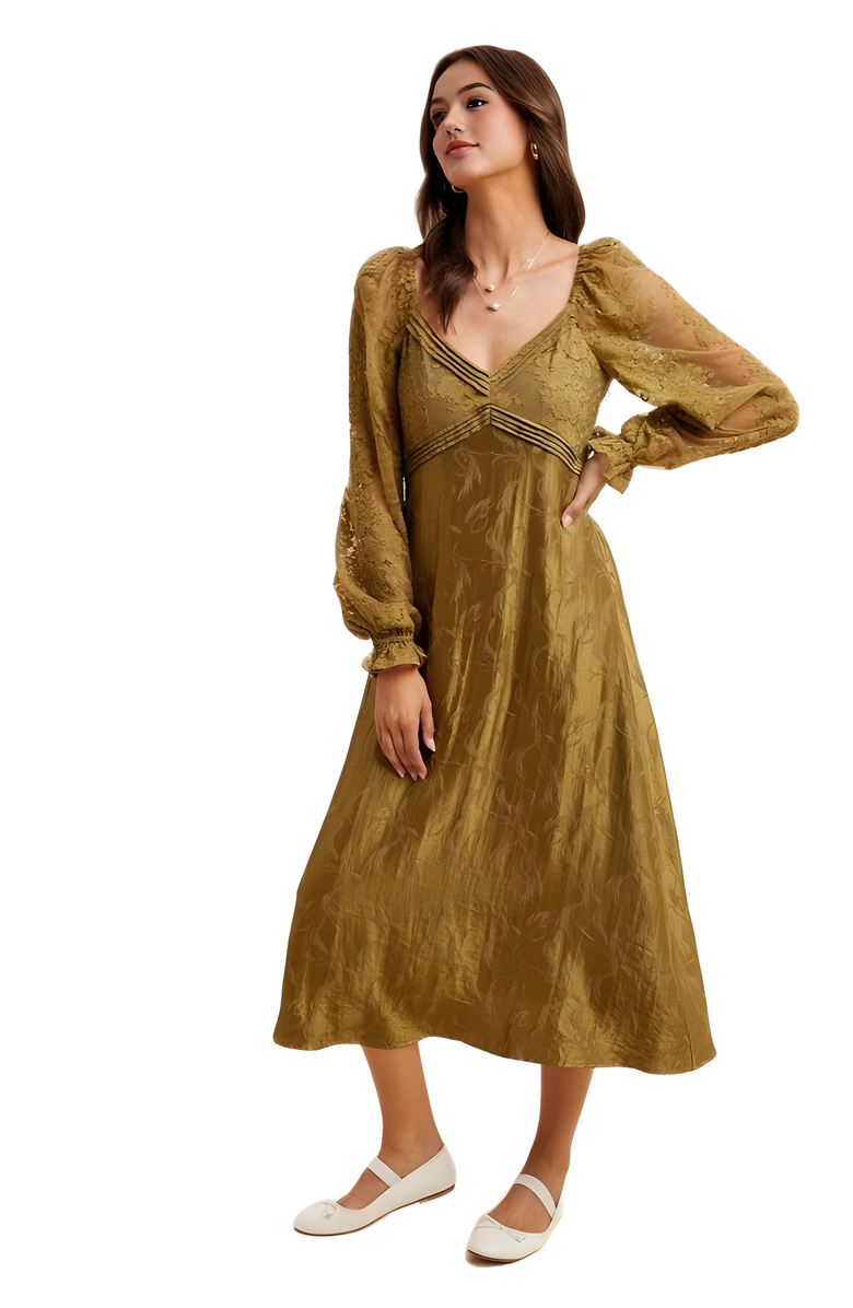 Knit and Lounge Long Sleeve Sheer Accent Midi Dress, Alternate, color, Olive Green