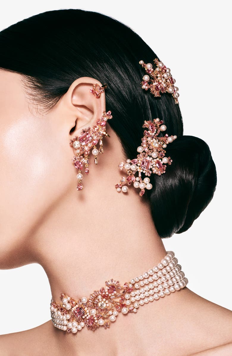 Swarovski Gema Crystal Clip-On Stud Earrings, Alternate, color, Pink