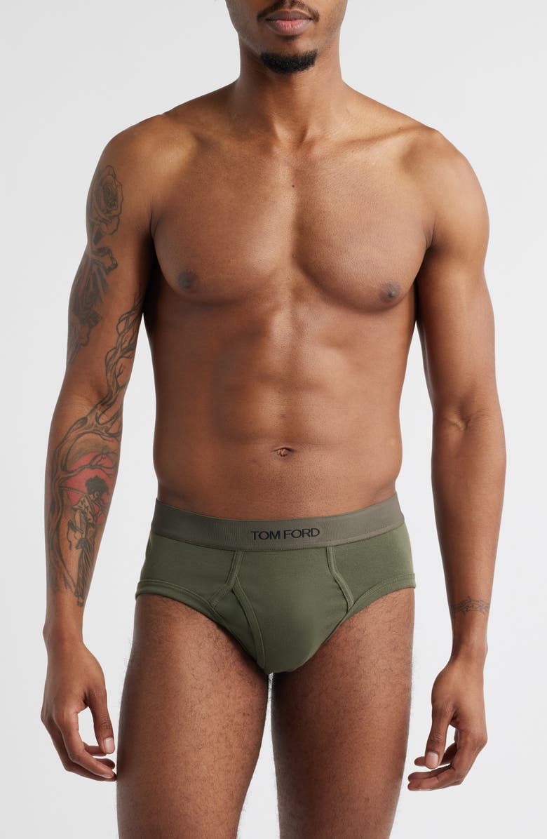 TOM FORD Cotton Stretch Jersey Briefs, Main, color, Military Green