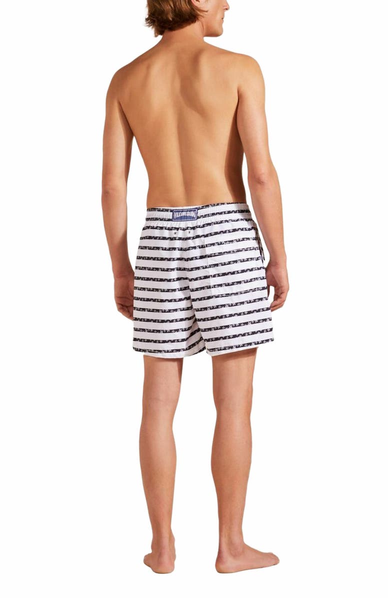 Vilebrequin Men's Micro Ronde Des Tortues Rayée Swim Trunks, Alternate, color, Blanc