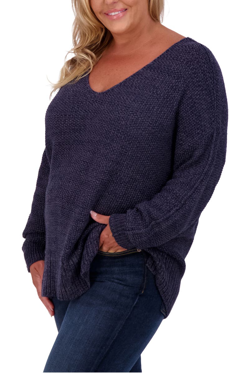 Lucky Brand V-Neck Textured Knit Sweater, Alternate, color, American Navy
