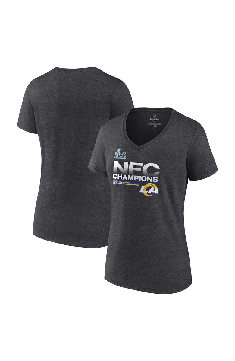 FANATICS Women's Fanatics Branded Heathered Charcoal Los Angeles Rams 2021 NFC Champions Locker Room Trophy Collection V-Neck T-Shirt, Main, color, 