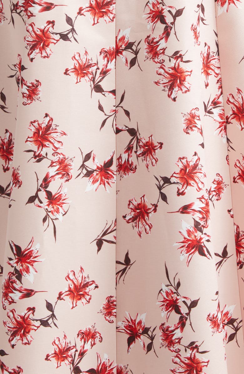 Emilia Wickstead Mara Floral Sleeveless A-Line Faille Midi Dress, Alternate, color, Summer Lillies Red On Pink
