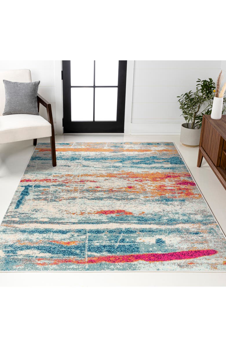 JONATHAN Y Contemporary POP Modern Abstract Brushstroke Area Rug, Alternate, color, Cream/Blue