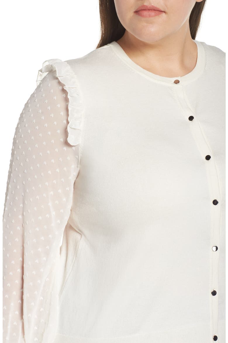 Clip Dot Ruffle Cardigan, Alternate, color, ANTIQUE WHITE