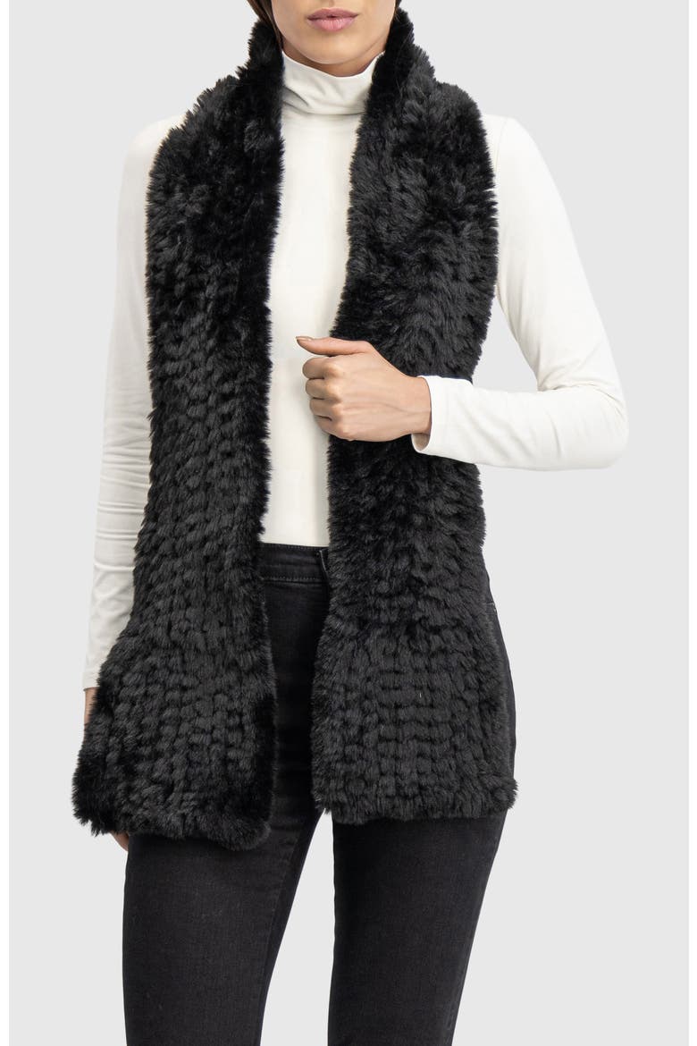 Fur-Free Rex Rabbit (Faux Fur) Knit Scarf, Main, color, BLACK