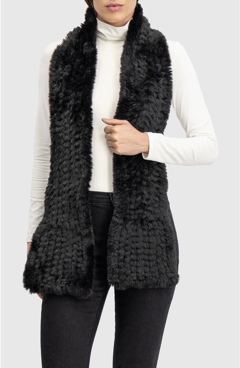 Lyla Grant Fur-Free Rex Rabbit (Faux Fur) Knit Scarf, Main, color, Black