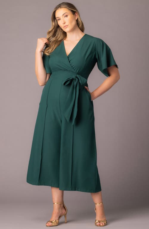 Kiyonna Evelyn Wide Leg Crop Jumpsuit In Green