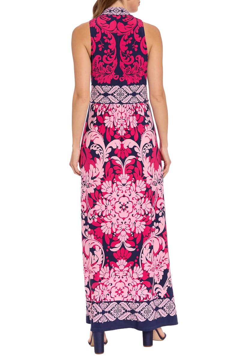 London Times Sleeveless Print Maxi Dress, Alternate, color, Navy/ Raspberry