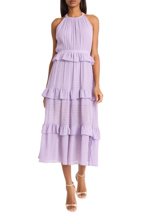 Halter Neck Ruffle Tiered Midi Dress