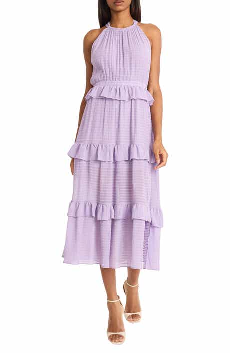 DONNA MORGAN FOR MAGGY Halter Neck Ruffle Tiered Midi Dress