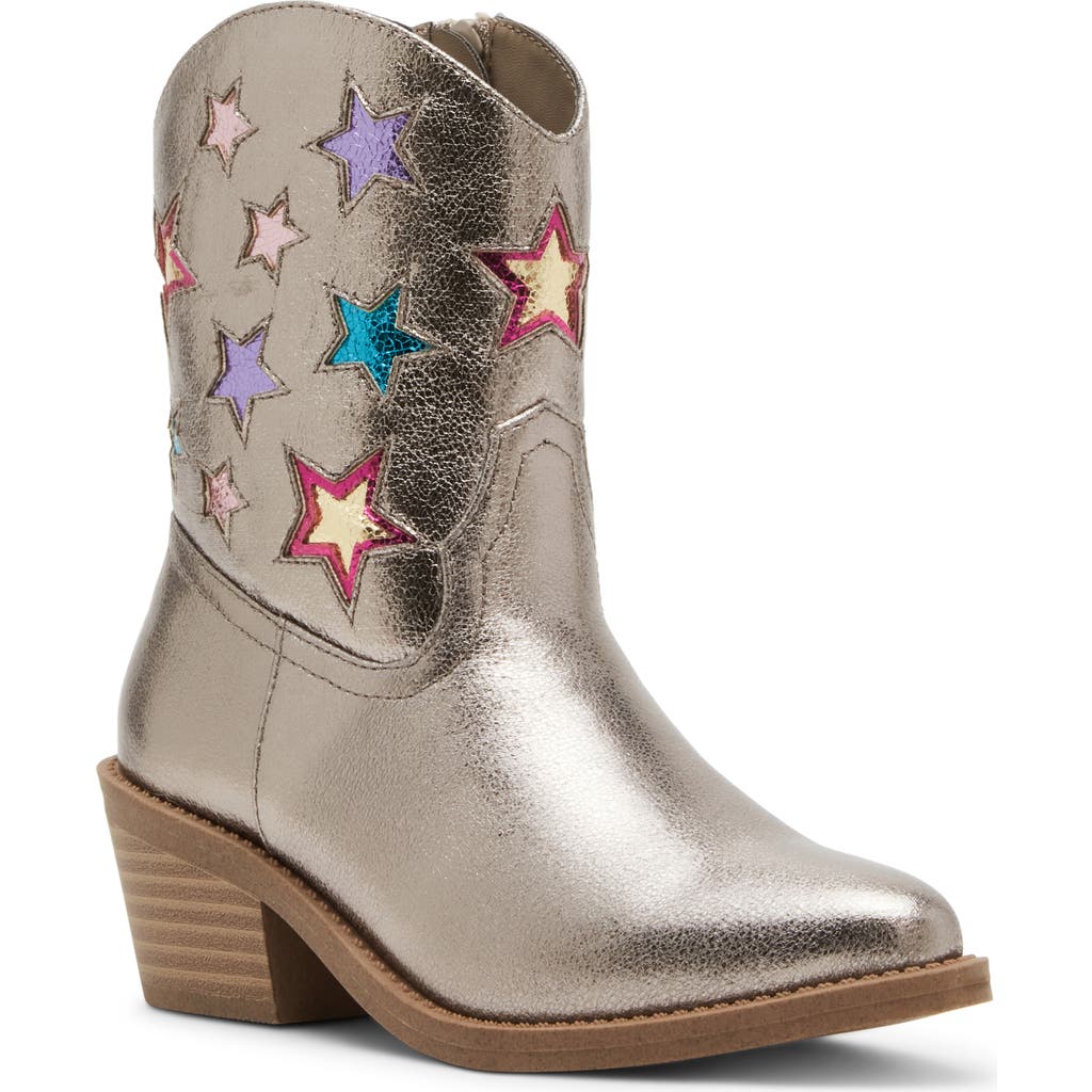 Steve Madden Kids' Mirey Metallic Star Cowboy Boot In Pewter Metallic