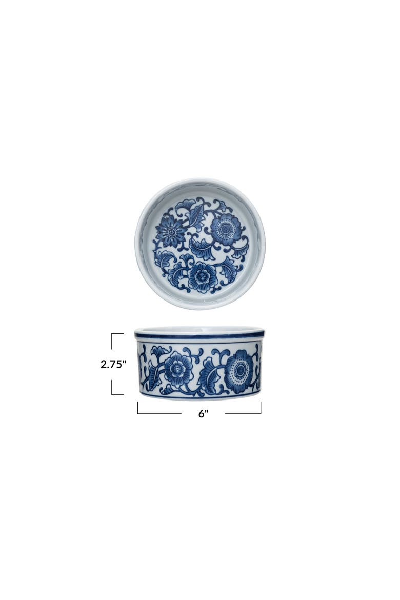 Stoneware Pet Bowl with Design, Blue and White, Alternate, color, Blue