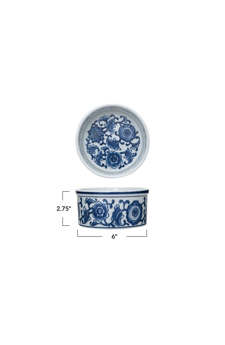 Storied Home Stoneware Pet Bowl with Design, Blue and White, Alternate, color, Blue