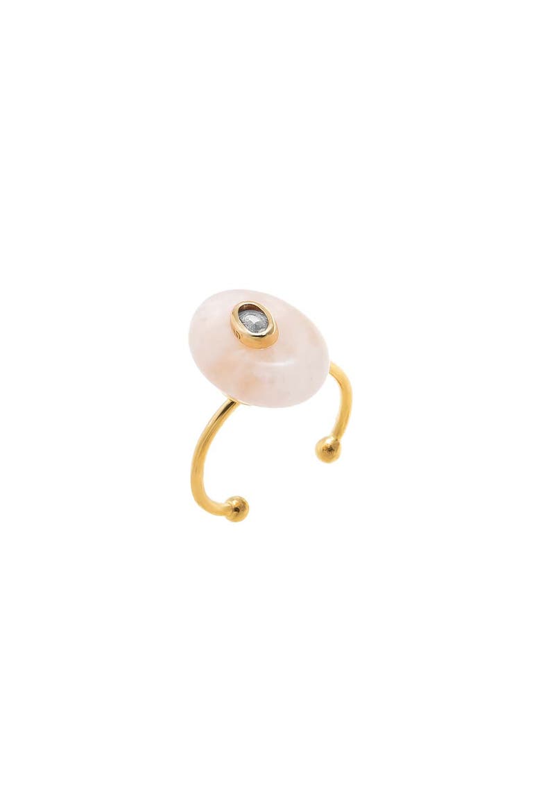 CZ Oval Bezeled Accent Bead Ring, Main, color, Rose Quartz