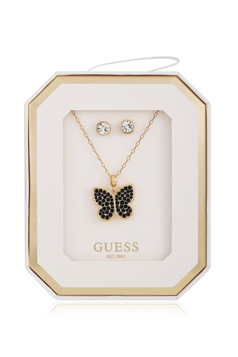 Butterfly Pendant Necklace & Stud Earrings Set, Main, color, GOLD/BLACK