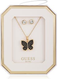 GUESS Butterfly Pendant Necklace & Stud Earrings Set